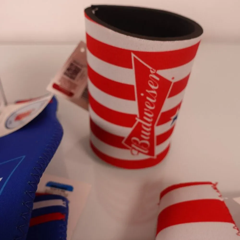 Lot of 10 Budweiser Logo Beer Bottle Zipper Sleeve Koozies USA Insulated New